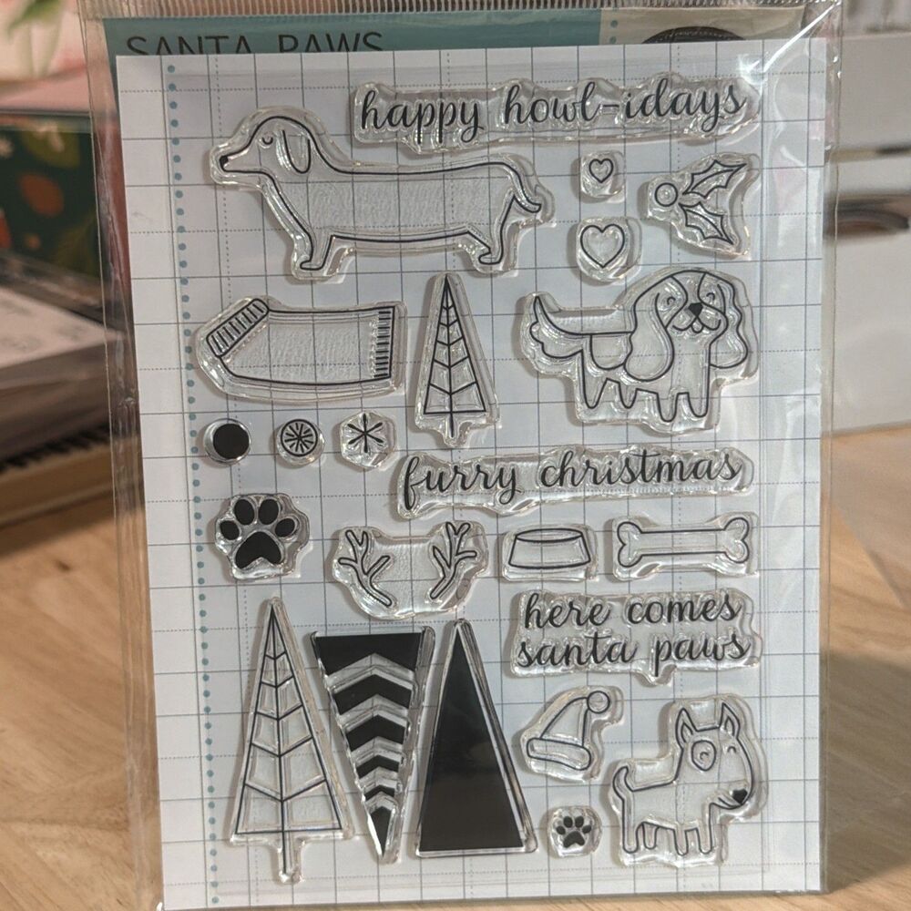 Memory Box SANTA PAWS Dies and Matching Stamp Set Christmas Puppy Dog Trees